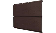 Софит металлический ЭкоБрус new Grand Line c перфорацией 0,5 Satin с пленкой RAL 8017 шоколад